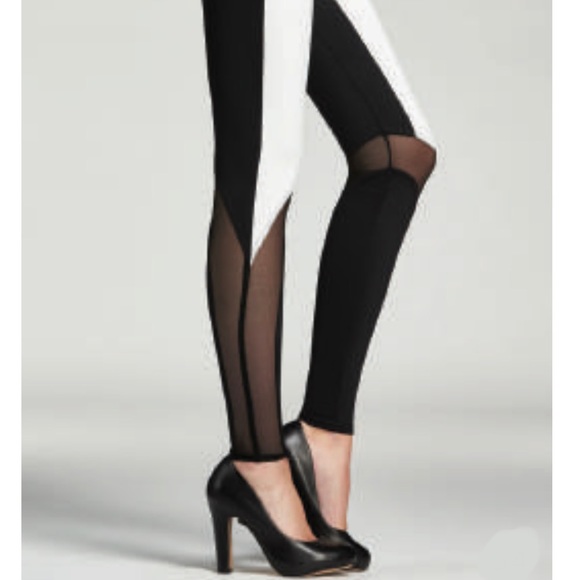 MONDOR Womens Block Mesh Design Leggings BLACK/WHITE - Picture 1 of 1